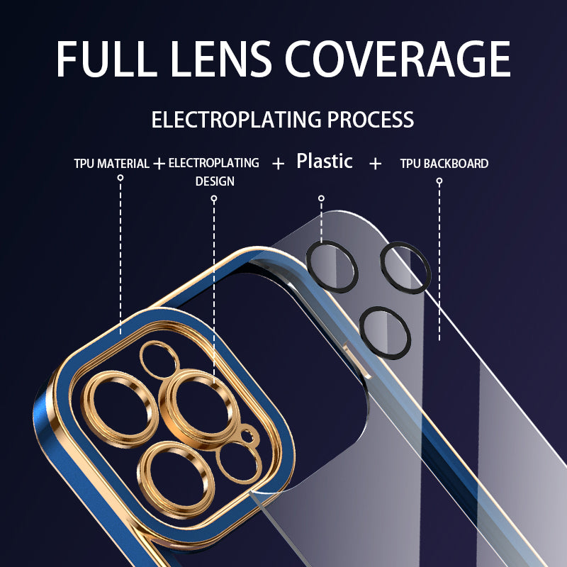 For iPhone 12 Pro 6.1 inch Transparent TPU Cover Anti-collision Airbag Design Electroplated Back Case with Plastic Lens Film For iPhone 12 Pro 6.1 inch Transparent TPU Cover Anti-collision Airbag Design Electroplated Back Case with Plastic Lens Film